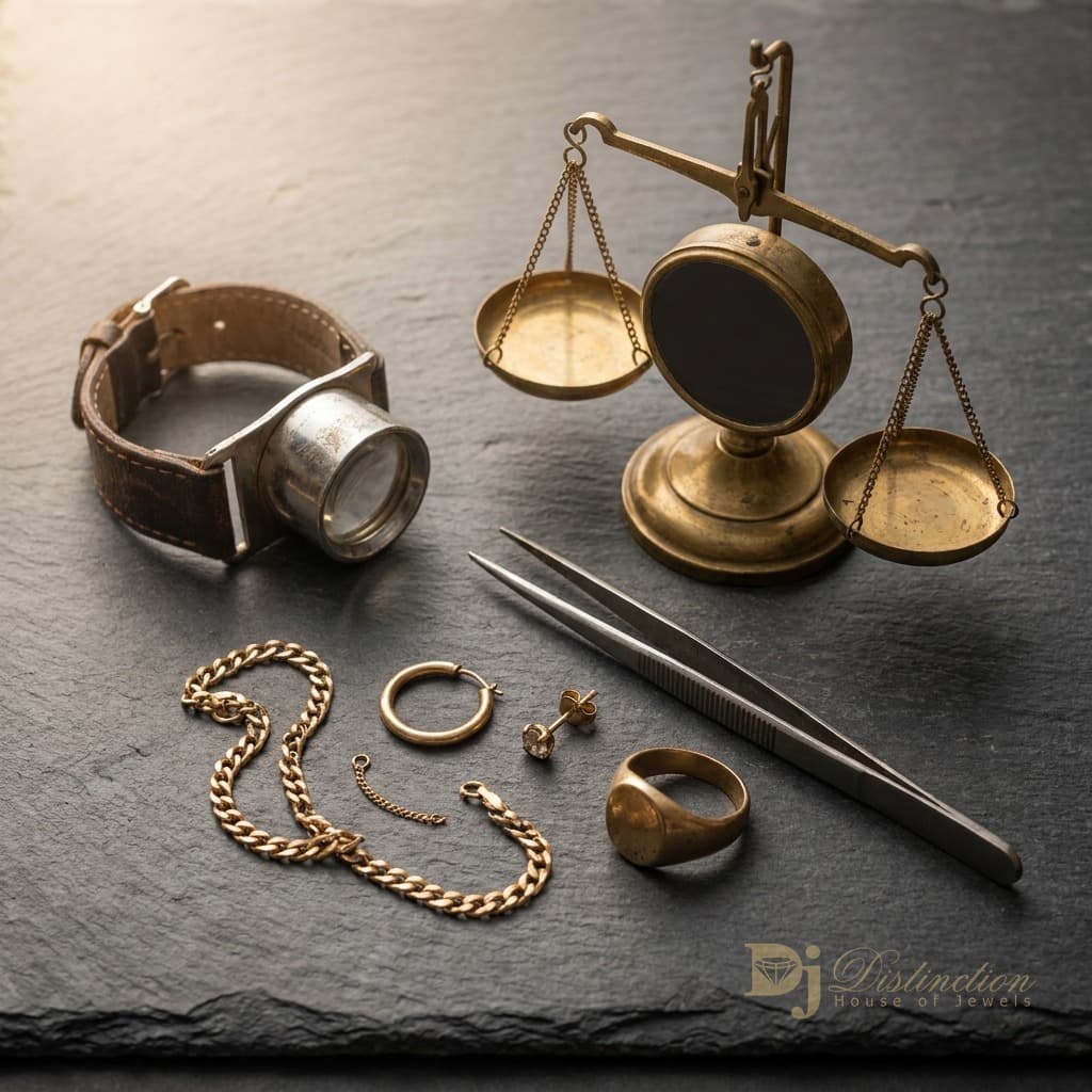 Jeweler testing and appraising gold jewelry