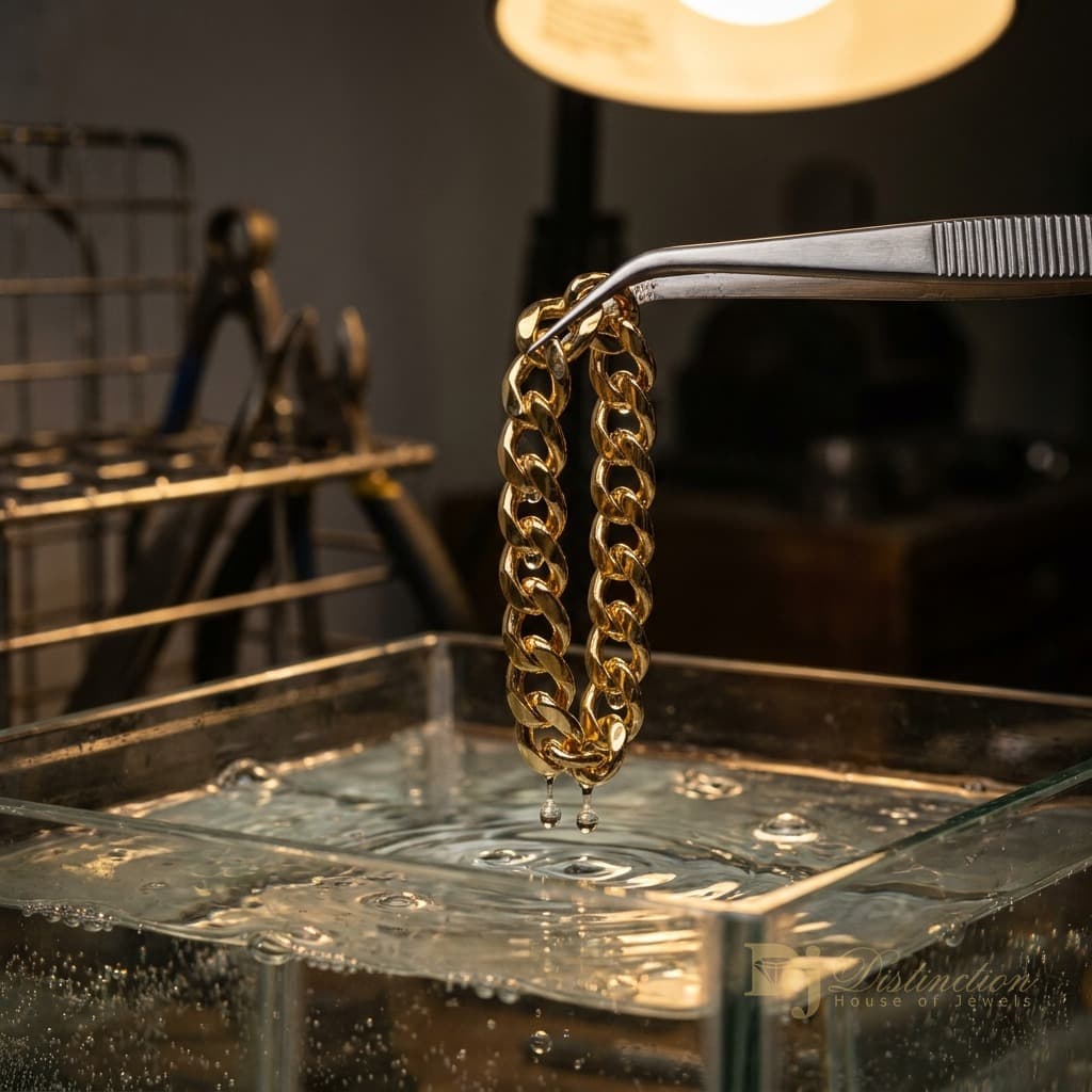 Gold-plated jewelry restored to a bright finish by electroplating